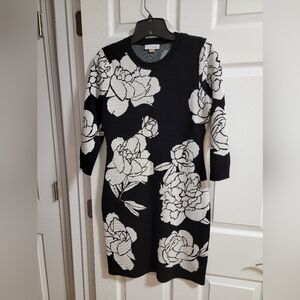 Calvin Klein Chic Black and White Floral Sweater Dress